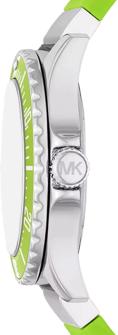Michael Kors Everest Three Hand Crystals Silver Dial Green Silicone Strap Watch For Women - MK7360