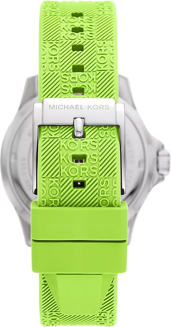 Michael Kors Everest Three Hand Crystals Silver Dial Green Silicone Strap Watch For Women - MK7360