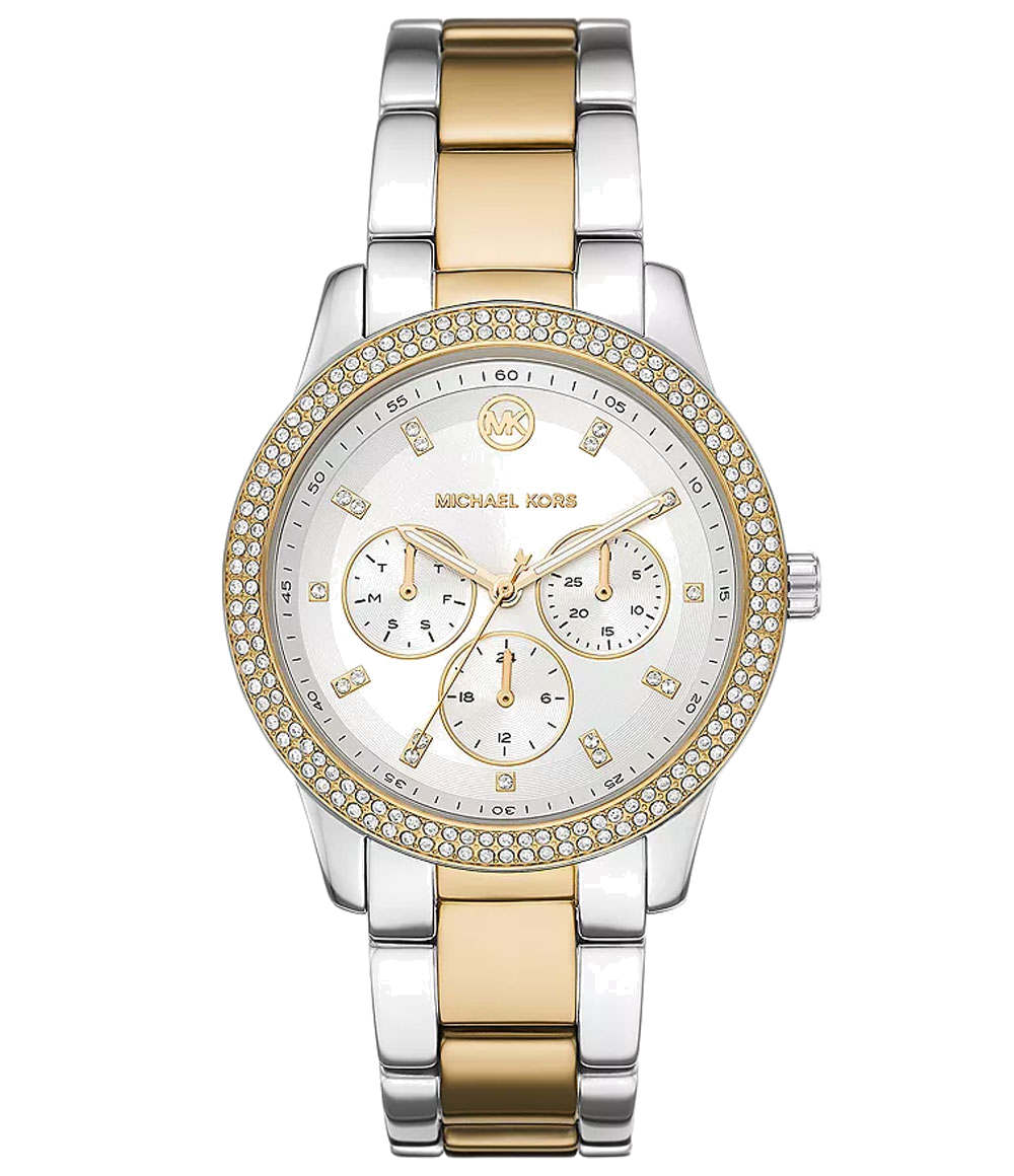 Michael Kors Tibby Multifunction White Dial Two Tone Steel Strap Watch For Women - MK6825