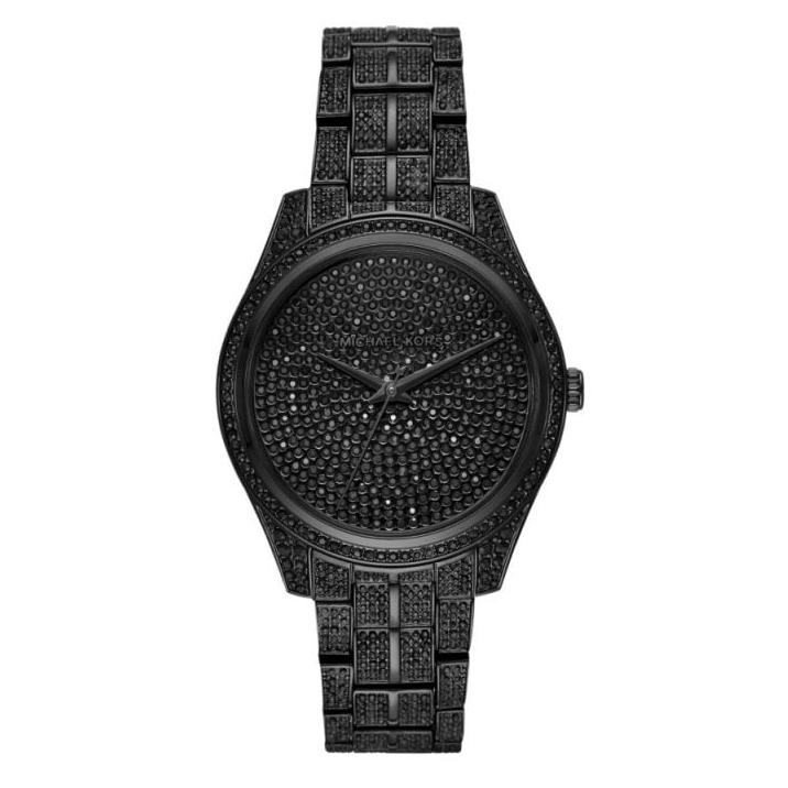 Michael Kors Lauryn Analog Crystals Black Dial Black Steel Strap Watch For Women - MK3980