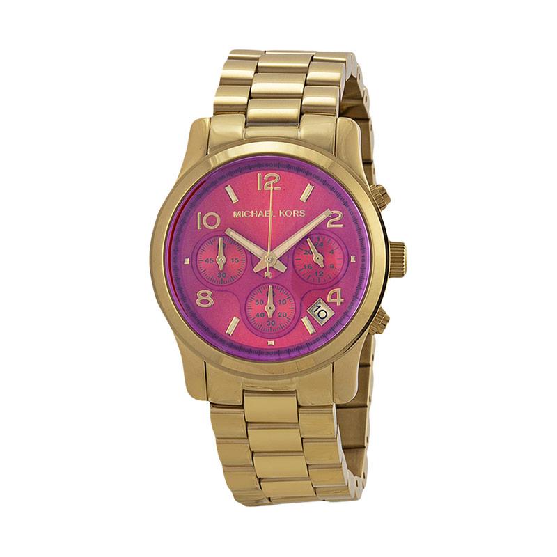 Michael Kors Runway Iridescent Pink Dial Gold Steel Strap Watch for Women - MK5939