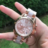 Michael Kors Bradshaw Rose Gold Dial Two Tone Steel Strap Watch for Women - MK6066