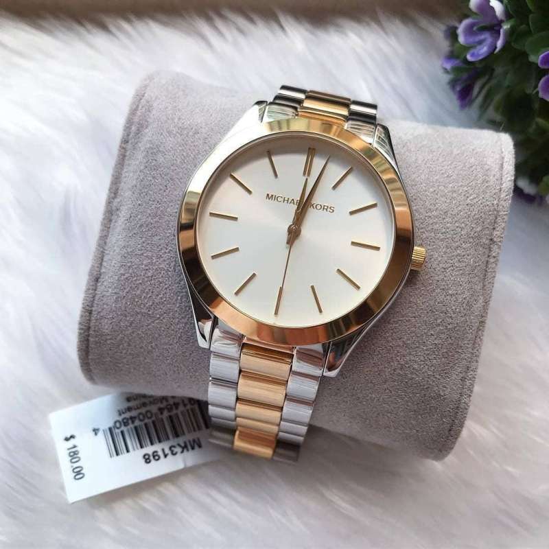 Michael Kors Slim Runway White Dial Two Tone Steel Strap Watch for Women - MK3204