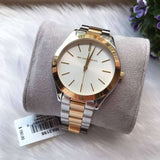 Michael Kors Slim Runway White Dial Two Tone Steel Strap Watch for Women - MK3204