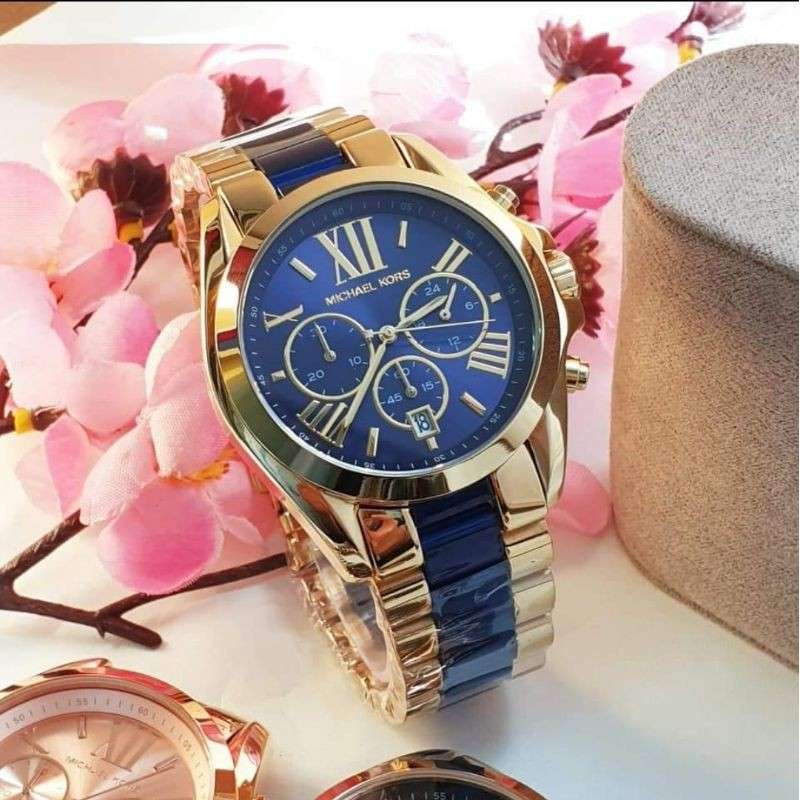 Michael Kors Bradshaw Navy Blue Dial Two Tone Steel Strap Watch for Women - MK6268