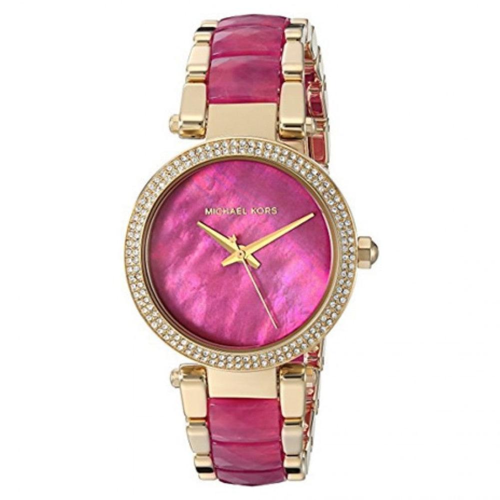 Michael Kors Parker Pink Mother of Pearl Dial Two Tone Steel Strap Watch for Women - MK6490