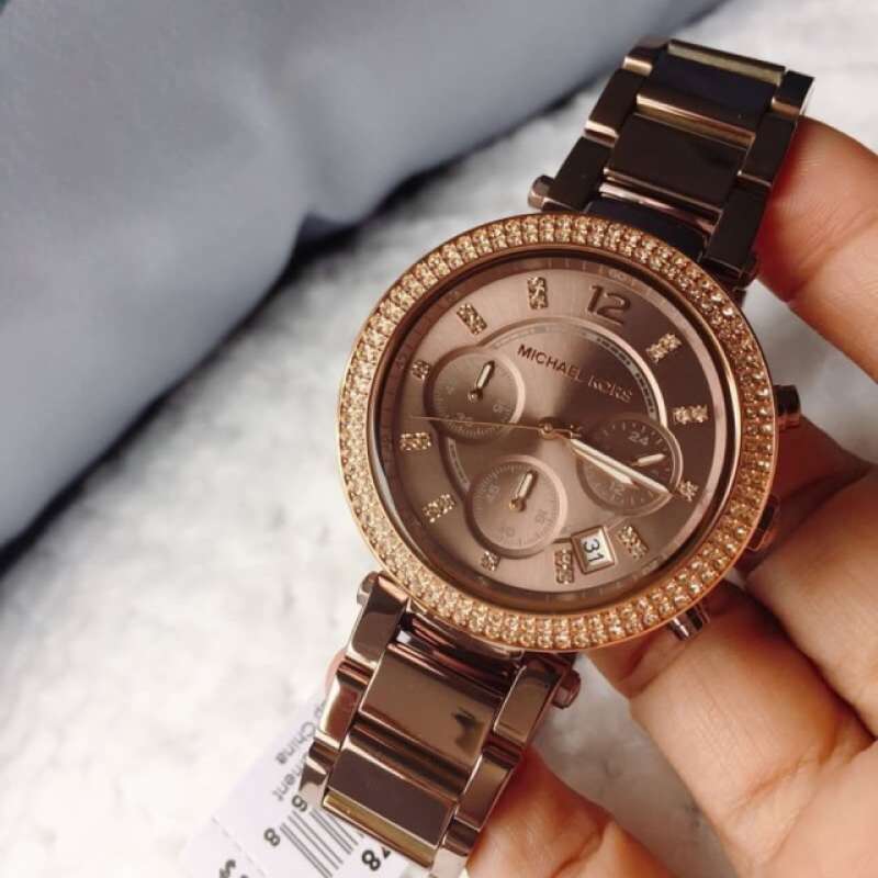 Michael Kors Parker Chronograph Brown Dial Brown Steel Strap Watch For Women - MK5578