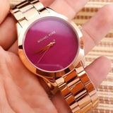 Michael Kors Runway Pink Dial Rose Gold Steel Strap Watch for Women - MK3550