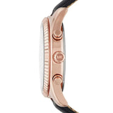 Michael Kors Lexington Chronograph Rose Gold Dial Black Leather Strap Watch For Men - MK8516