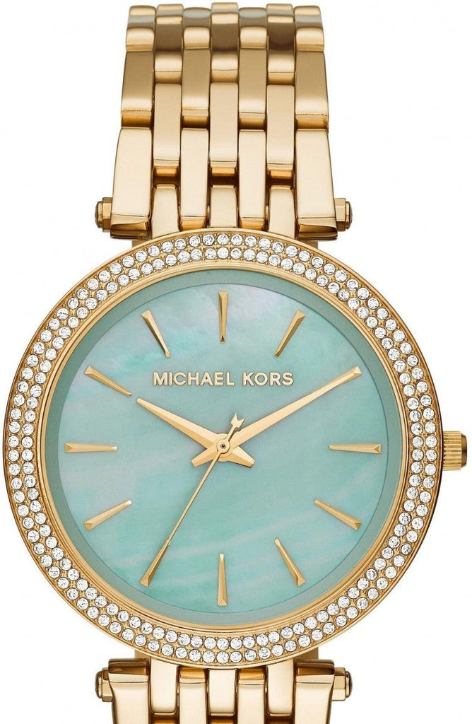 Michael Kors Darci Analog Mother of Pearl Green Dial Gold Steel Strap Watch For Women - MK3498