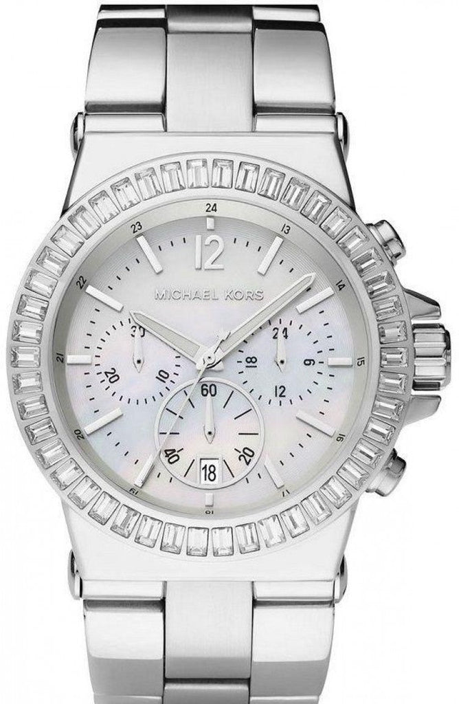 Michael Kors Dylan Glitz Chronograph White Dial Silver Steel Strap Watch For Women - MK5411