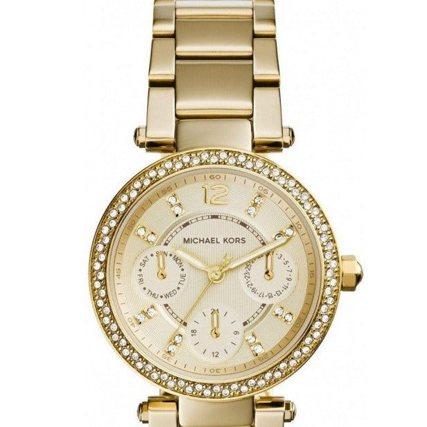 Michael Kors Parker White Dial Gold Steel Strap Watch for Women - MK6056
