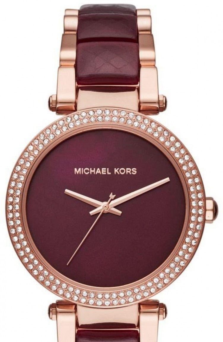 Michael Kors Parker Maroon Dial Two Tone Steel Strap Watch for Women - MK6412