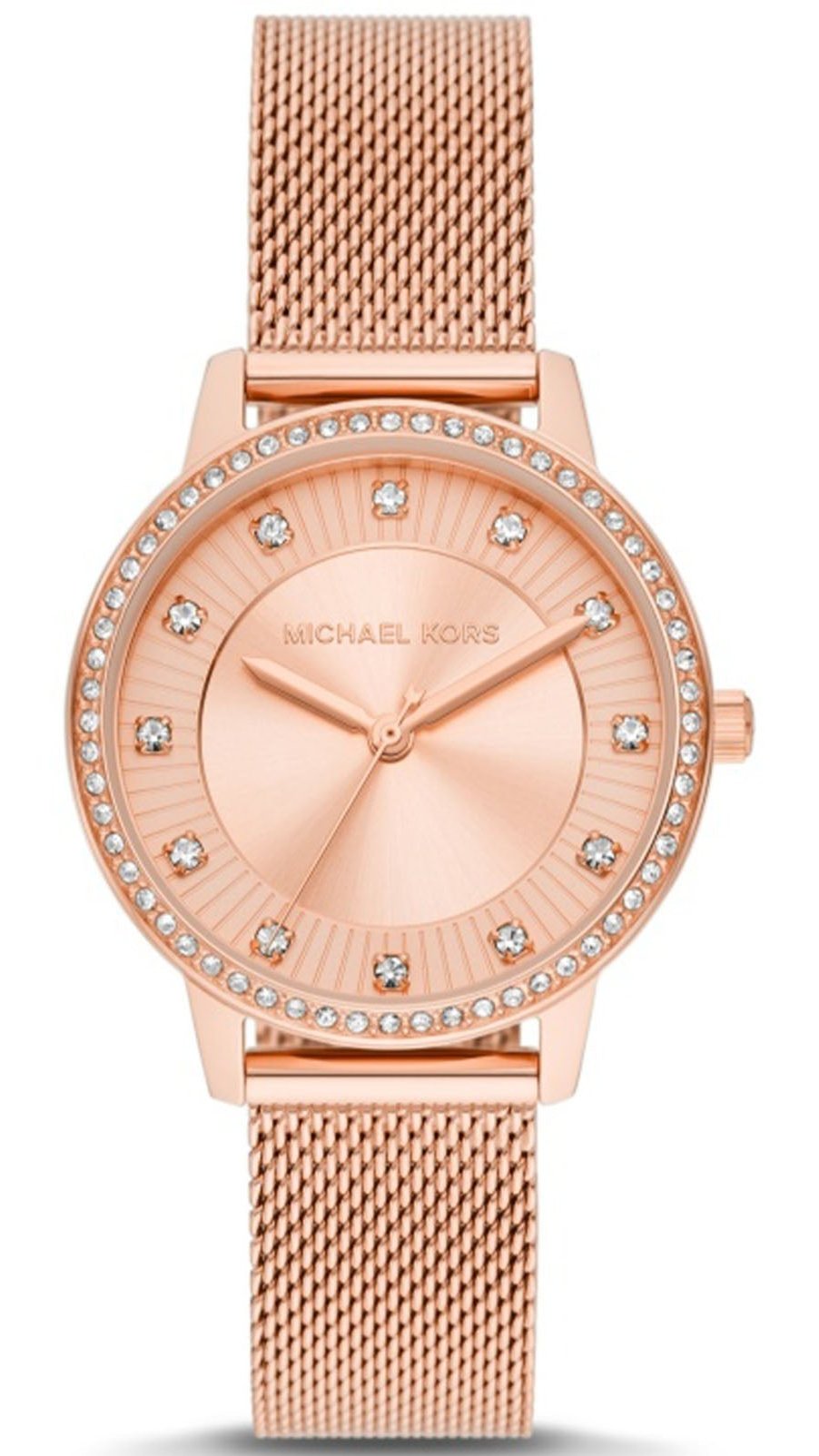 Michael Kors Quartz Crystals Rose Gold Dial Rose Gold Mesh Strap Watch for Women - MKO1012