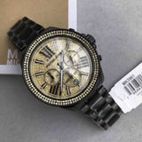 Michael Kors Wren Chronograph Gold Dial Black Steel Strap Watch for Women - MK5961