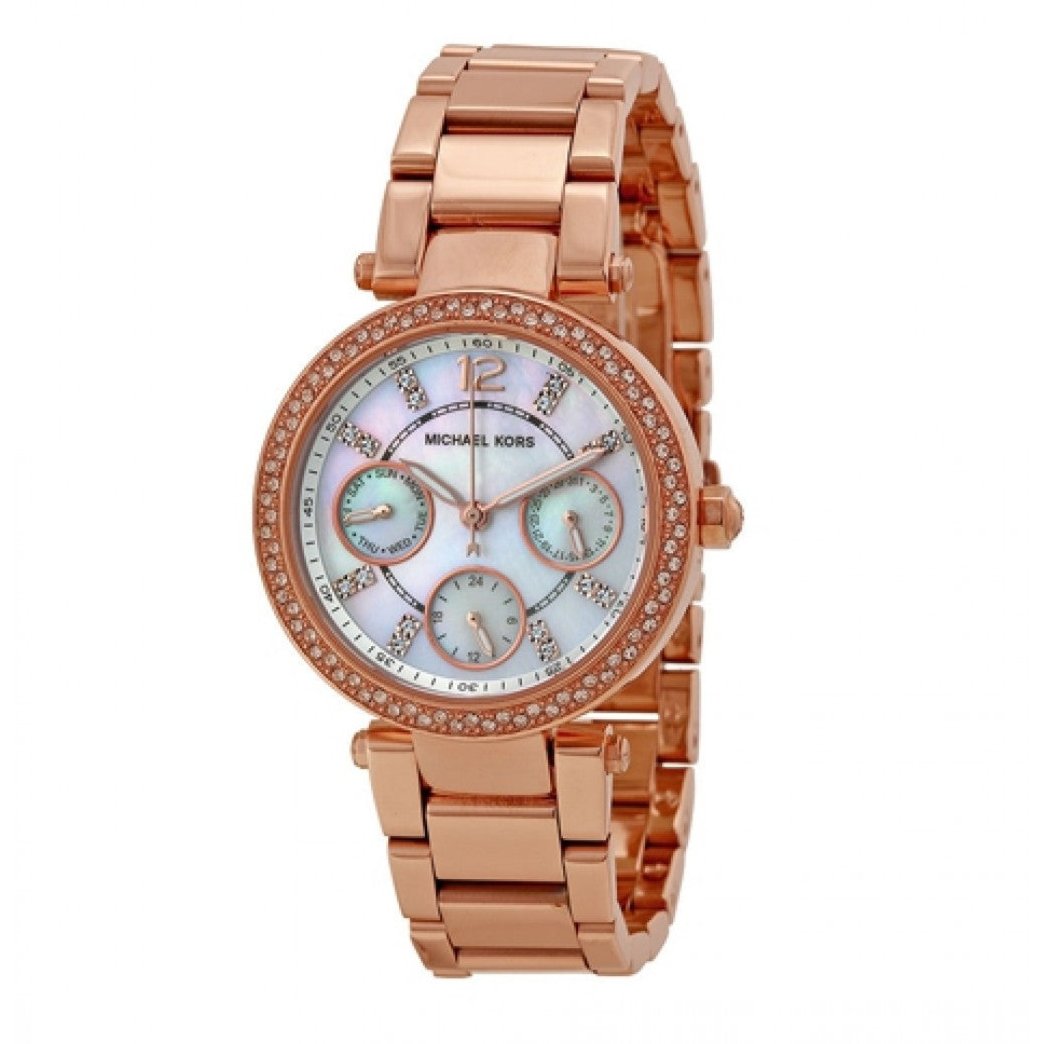 Michael Kors Parker White Dial Rose Gold Steel Strap Watch for Women - MK5616