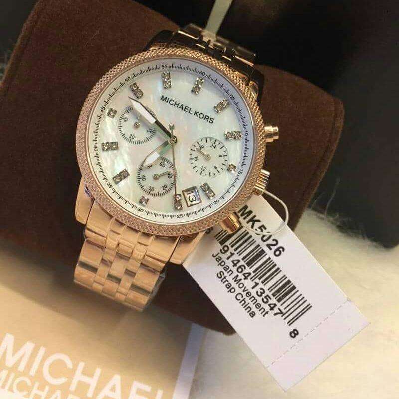 Michael Kors Damen White Dial Rose Gold Steel Strap Watch for Women - MK5026