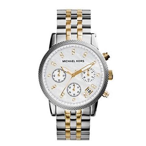 Michael Kors Ritz Chronograph White Dial Two Tone Steel Strap Watch for Women - MK5057