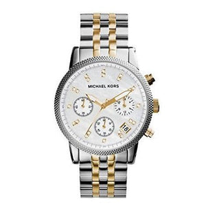 Michael Kors Ritz Chronograph White Dial Two Tone Steel Strap Watch for Women - MK5057