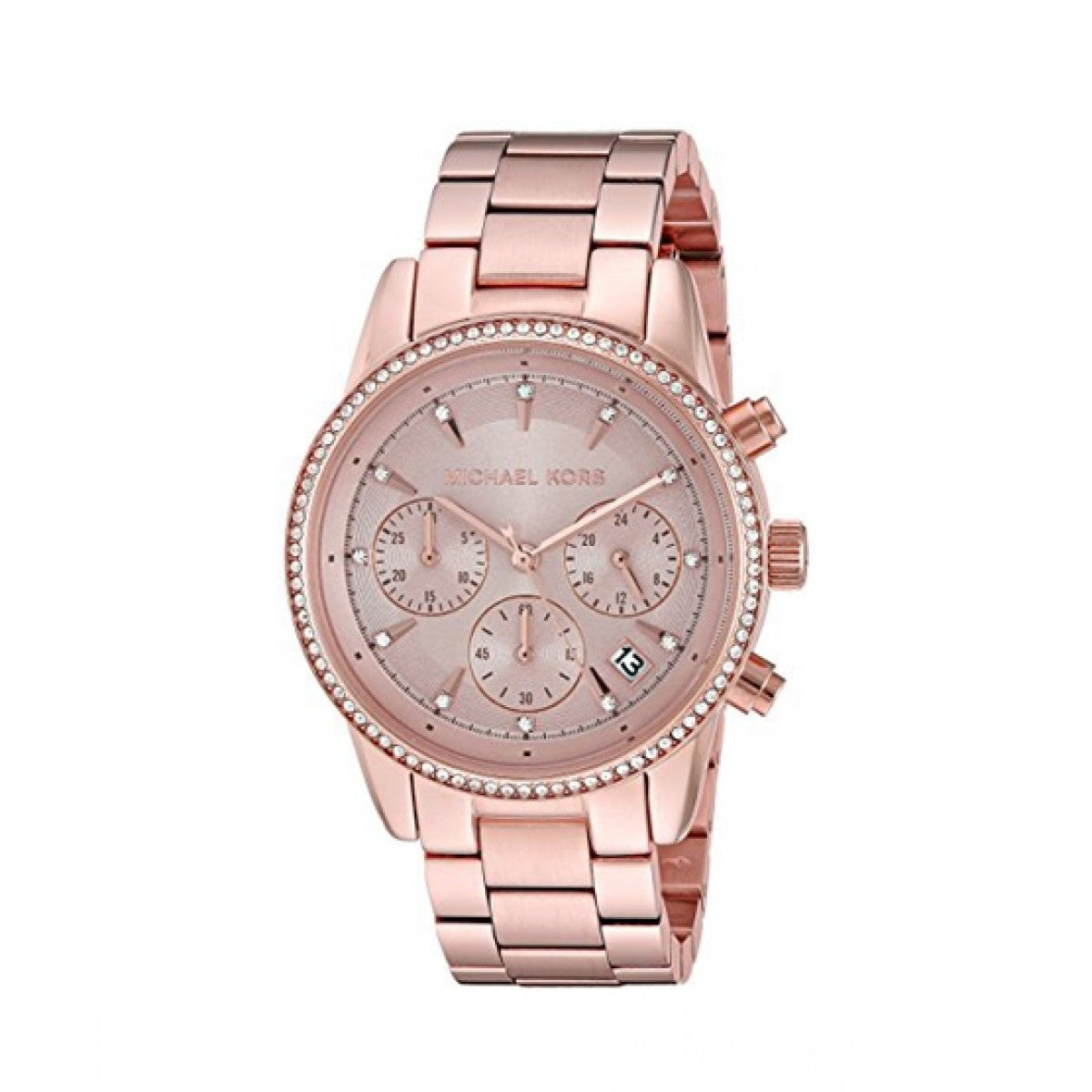 Michael Kors Ritz Chronograph Rose Gold Dial Rose Gold Steel Strap Watch for Women - MK6357