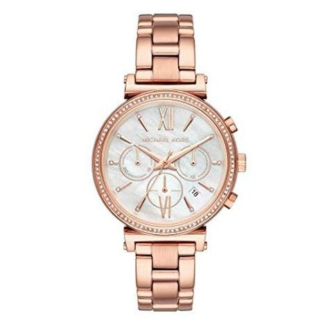 Michael Kors Sofie Chronograph Mother of Pearl White Dial Rose Gold Steel Strap Watch For Women - MK6576