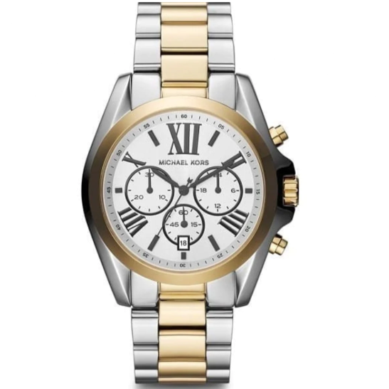 Michael Kors Bradshaw Chronograph Silver Dial Two Tone Steel Strap Watch For Women - MK5855