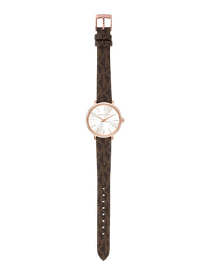 Michael Kors Pyper Quartz Silver Dial Brown Leather Strap Watch for Women - MK1036