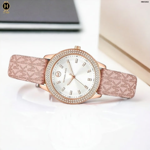 Michael Kors Tibby Silver Dial Pink Leather Strap Watch for Women - MK1050