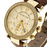 Michael Kors Parker Champagne Gold Dial Brown Leather Strap Watch for Women - MK2249