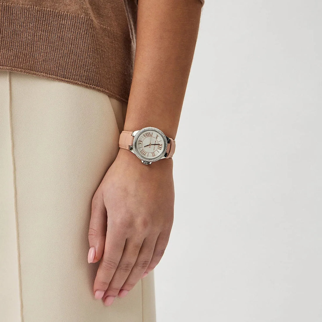 Michael Kors Camille Three-Hand Crystals White Dial Pink Leather Strap Watch for Women - MK2963