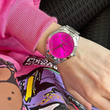 Michael Kors Slim Runway Quartz Pink Dial Silver Steel Strap Watch For Women - MK3291