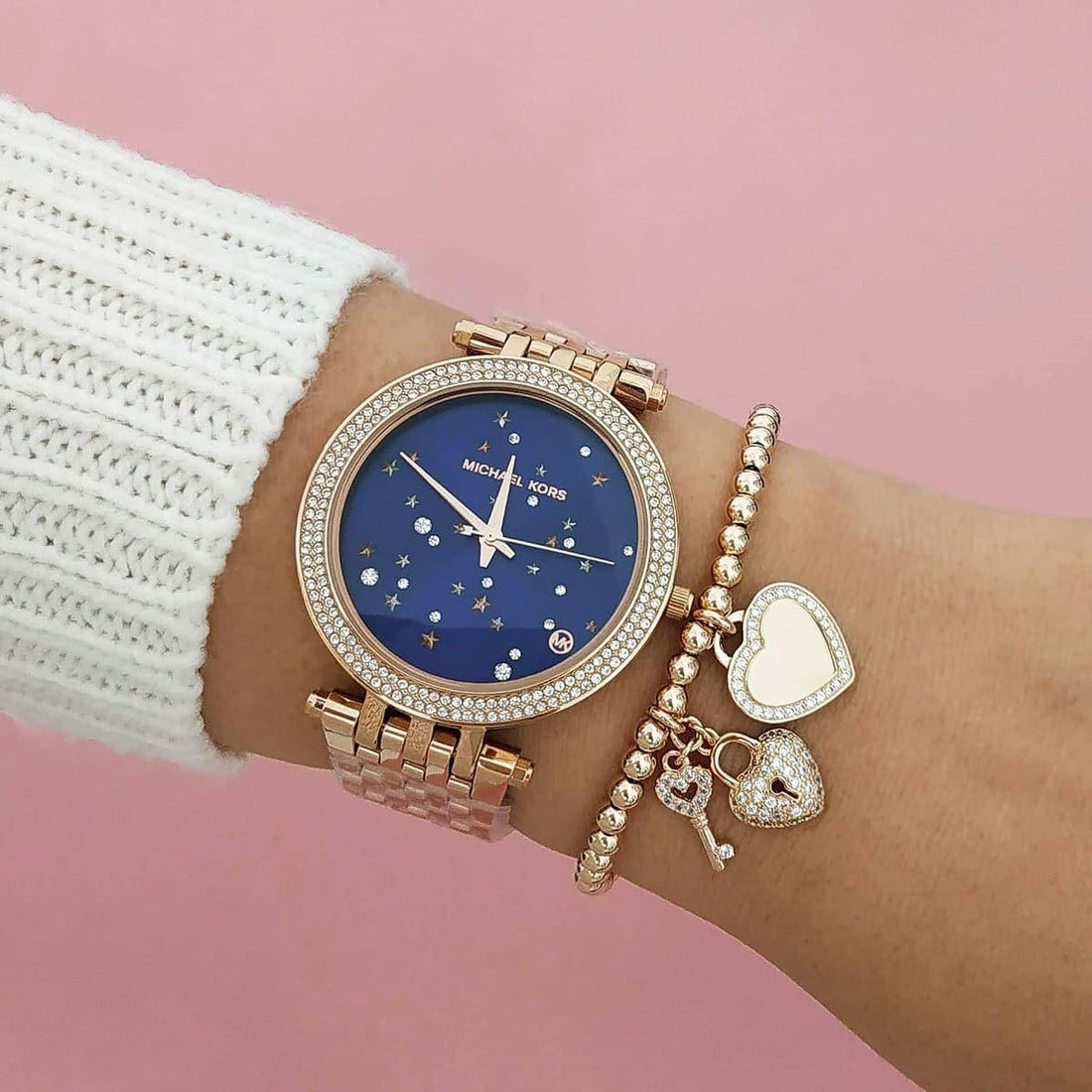 Michael Kors Darci Blue Dial Rose Gold Steel Strap Watch for Women - MK3728