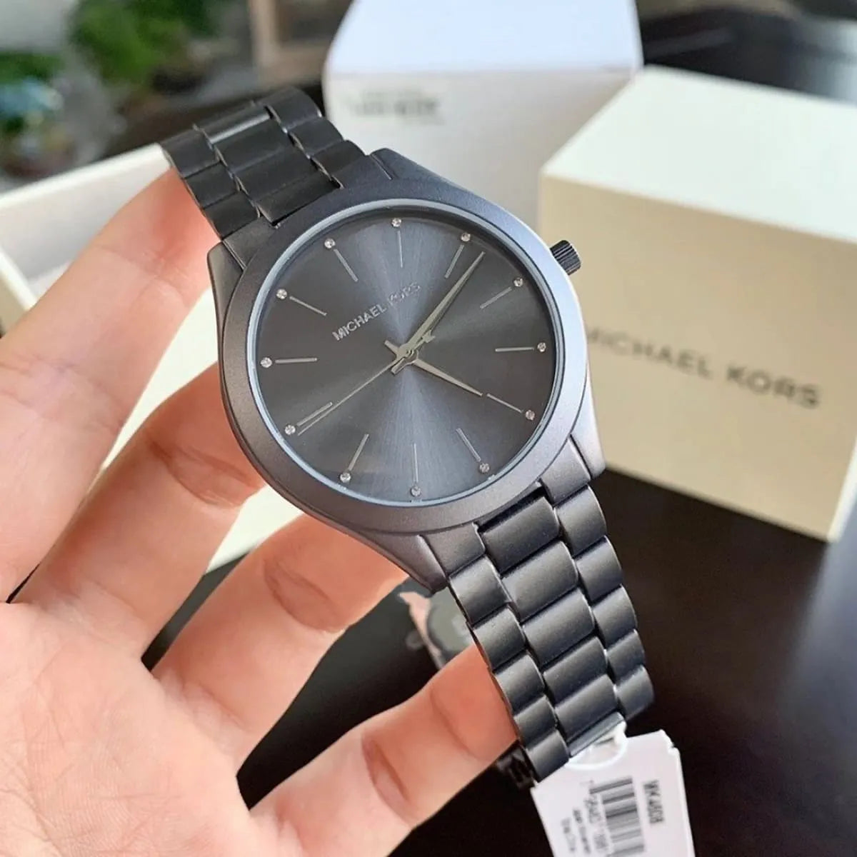 Michael Kors Slim Runway Quartz Grey Dial Grey Steel Strap Watch For Women - MK4506