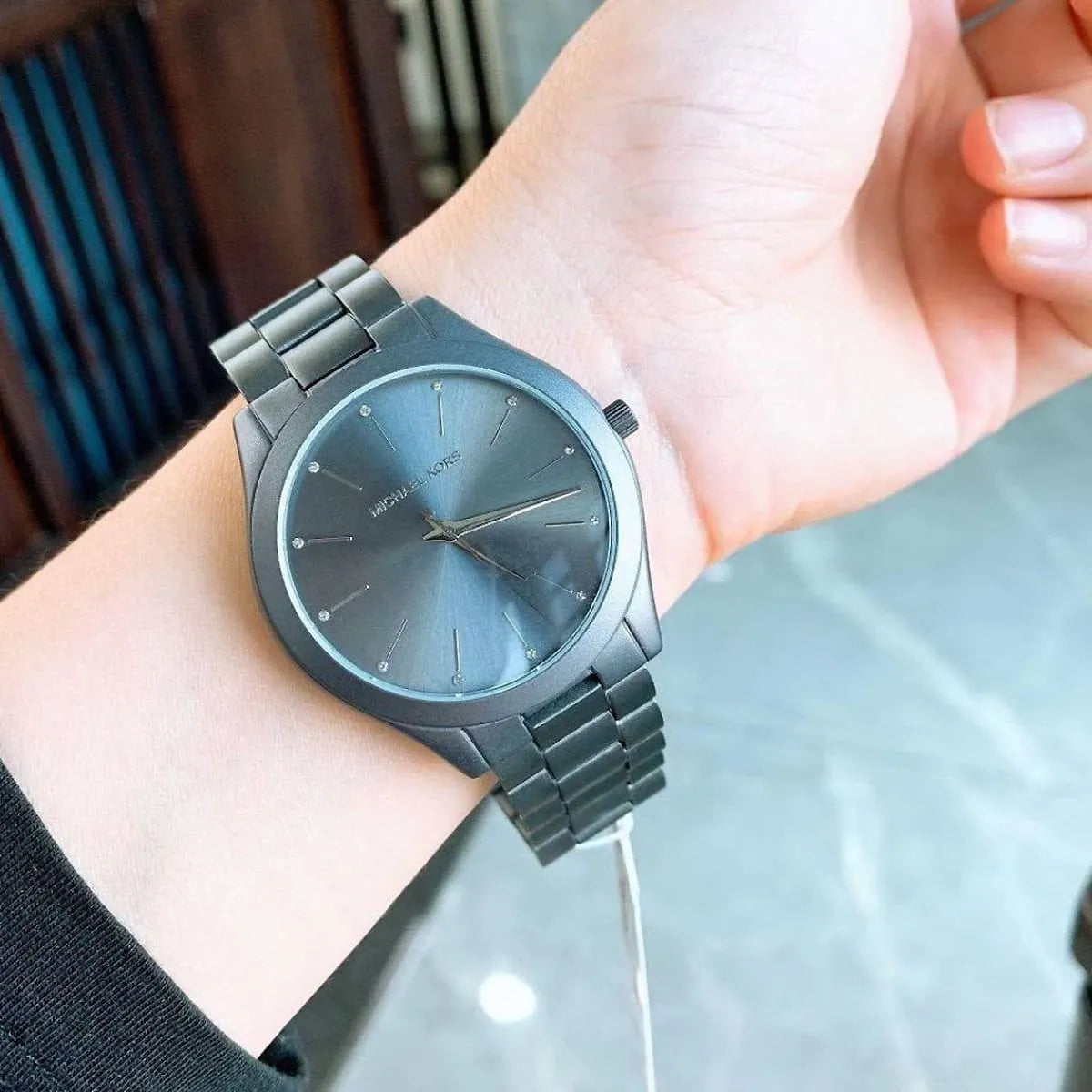 Michael Kors Slim Runway Quartz Grey Dial Grey Steel Strap Watch For Women - MK4506