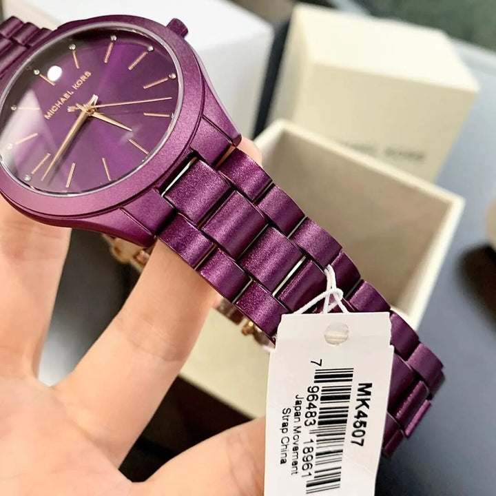 Michael Kors Slim Runway Quartz Purple Dial Purple Steel Strap Watch For Women - MK4507