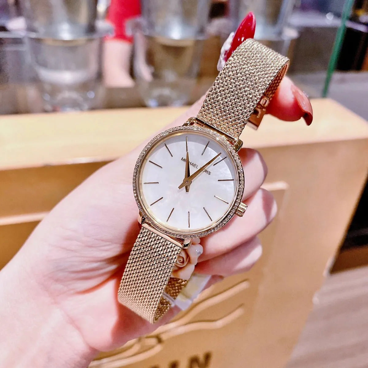 Michael Kors Pyper Quartz Mother of Pearl White Dial Rose Gold Mesh Strap Watch For Women - MK4588