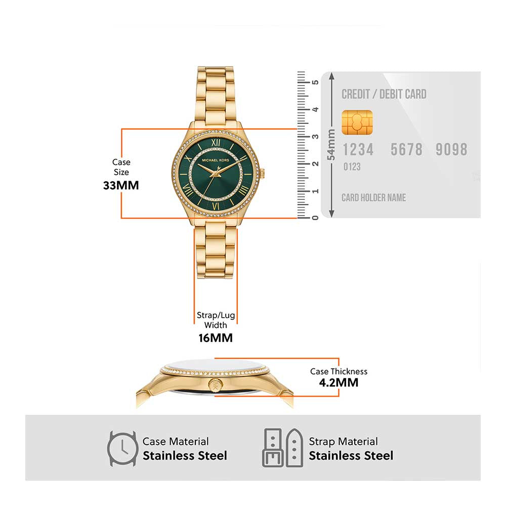 Michael Kors Lauryn Analog Green Dial Gold Steel Strap Watch for Women - MK4737