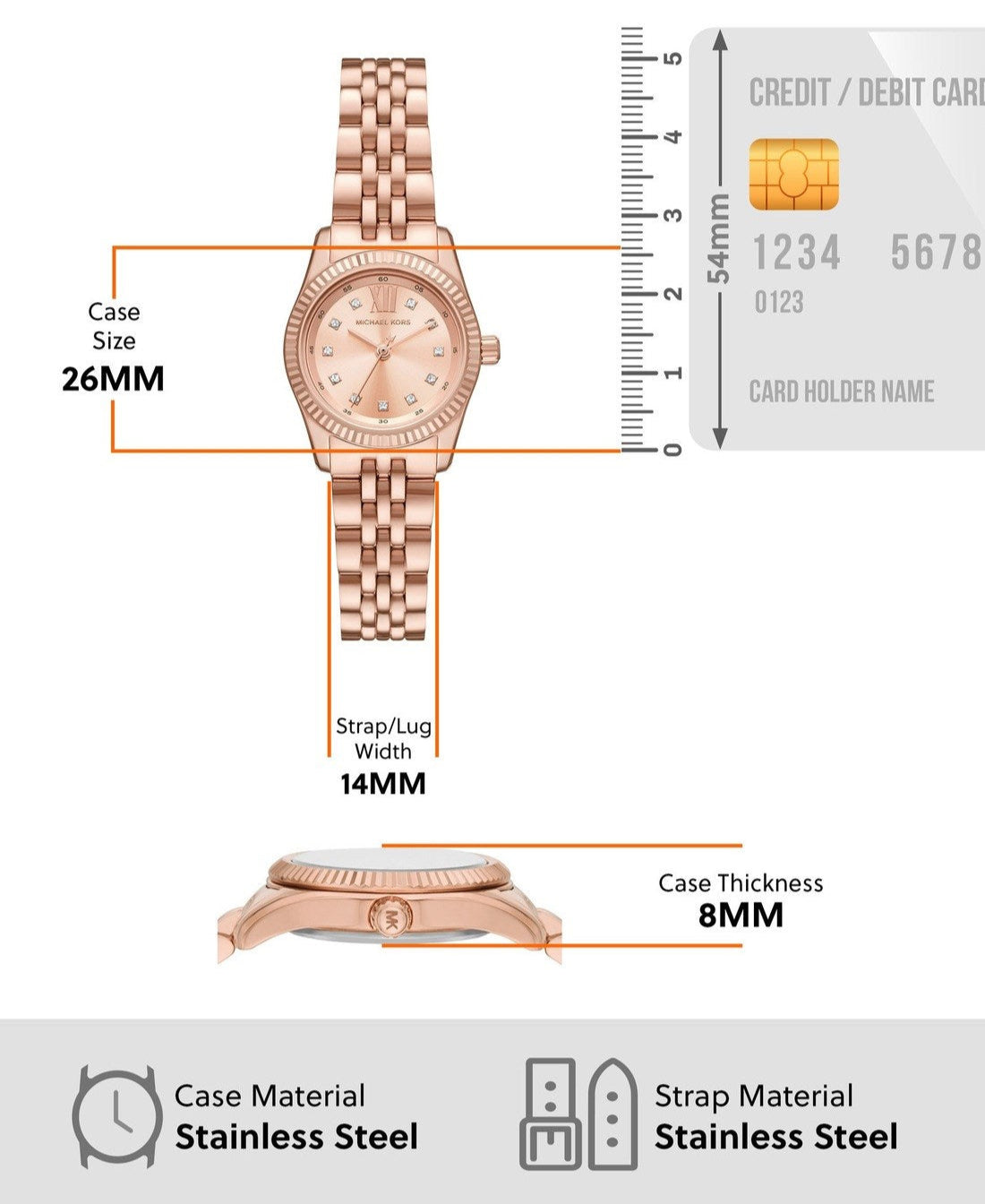 Michael Kors Lexington Three Hand Rose Gold Dial Rose Gold Steel Strap Watch For Women - MK4739