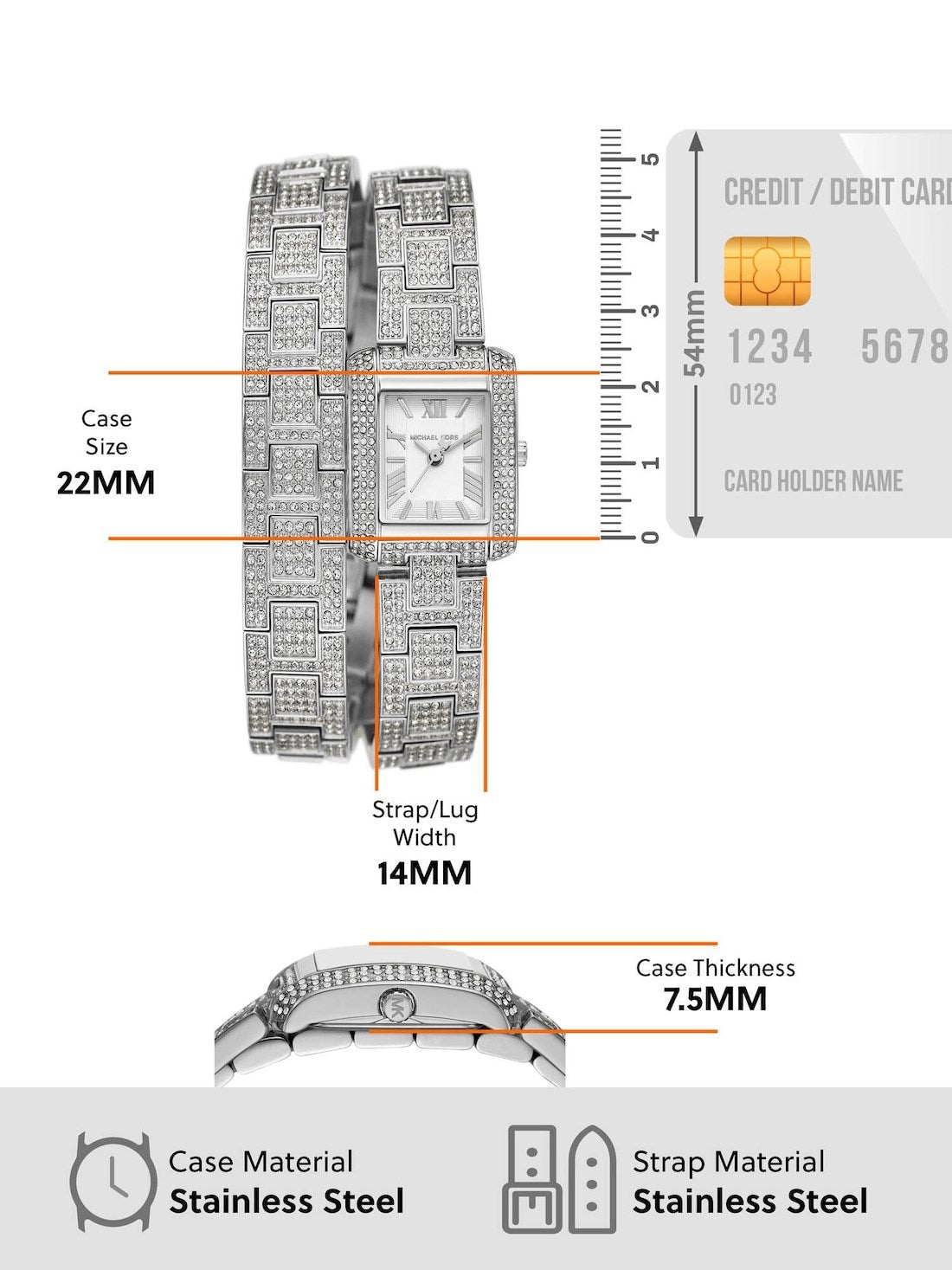 Michael Kors Emery Pave Double Wrap Crystals White Dial Silver Steel Strap Watch for Women - MK4836