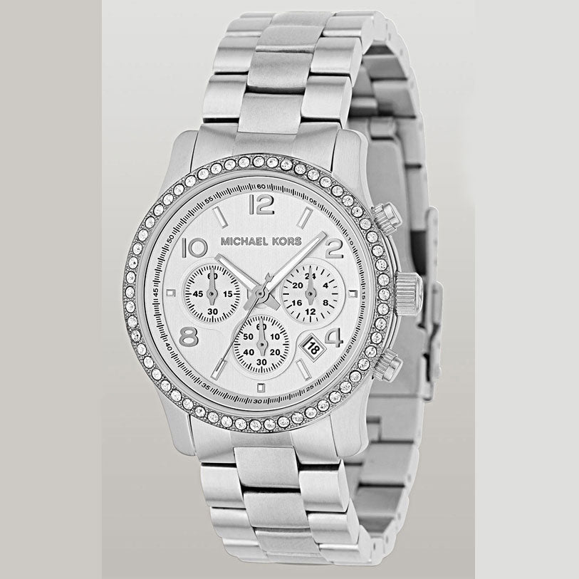 Michael Kors Brinkley Silver Dial with Diamonds Silver Steel Strap Watch for Women - MK5083