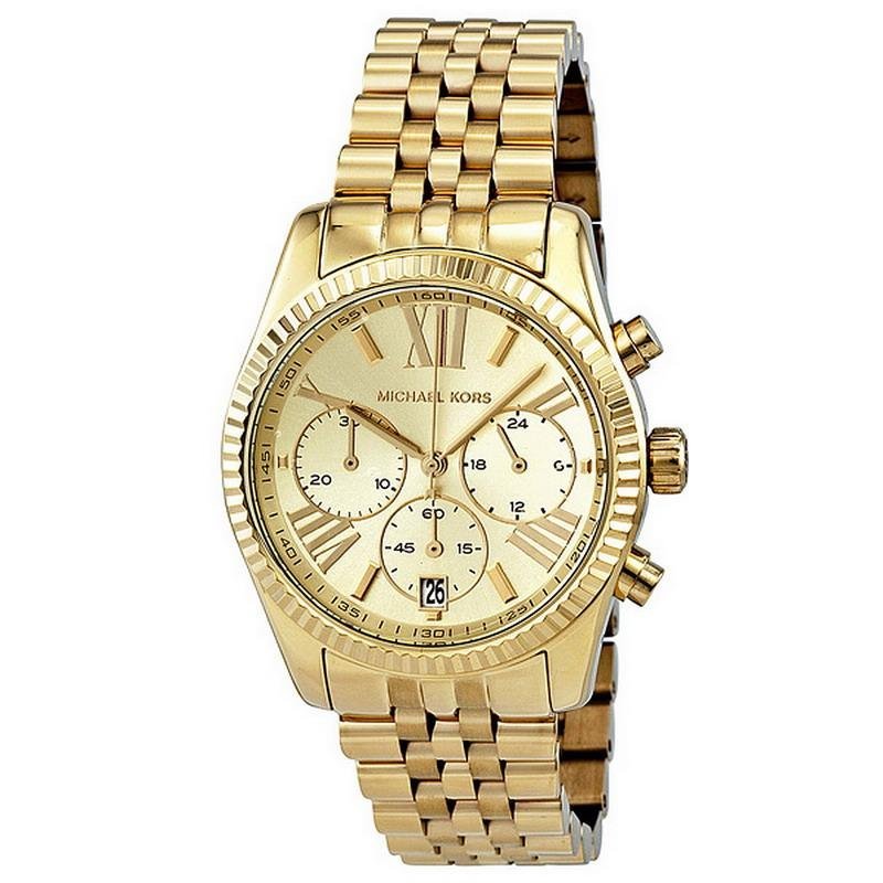 Michael Kors Lexington Chronograph Gold Dial Gold Steel Strap Watch for Women - MK5556