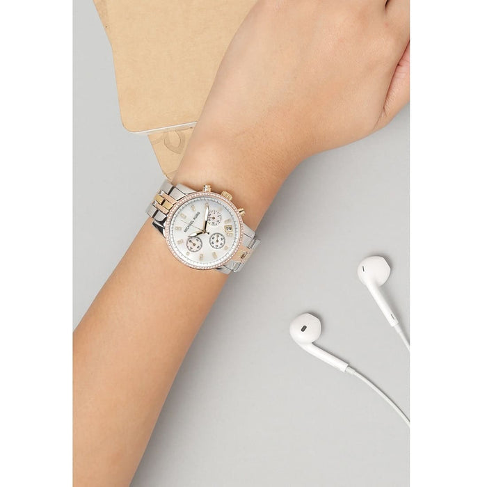 Michael Kors Ritz White Dial Two Tone Steel Strap Watch for Women - MK5650