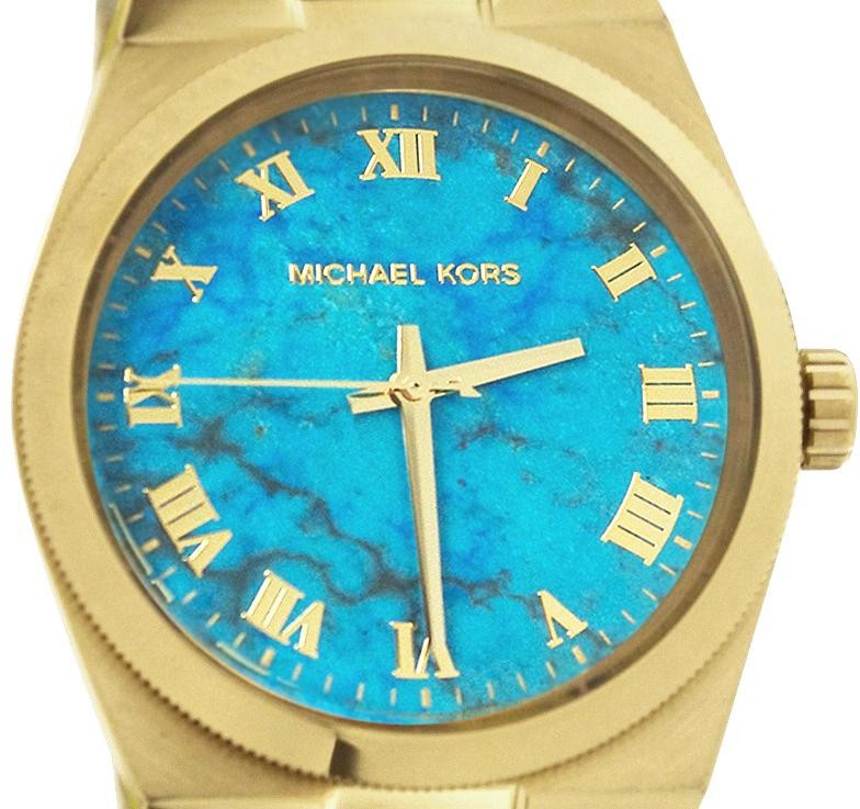 Michael Kors Channing Turquoise Dial Gold Steel Strap Watch For Women - MK5894