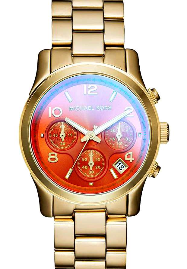 Michael Kors Runway Iridescent Pink Dial Gold Steel Strap Watch for Women - MK5939