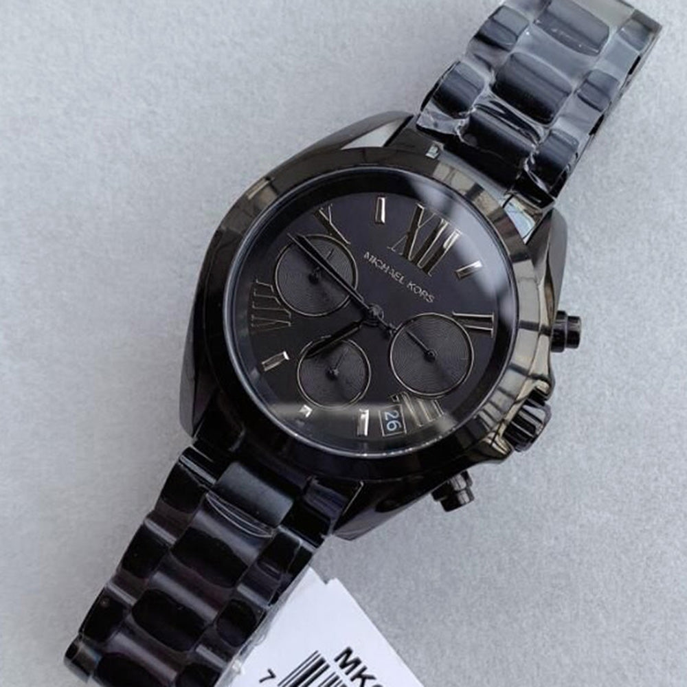 Michael Kors Bradshaw Chronograph Black Dial Black Steel Strap Watch For Women - MK6058
