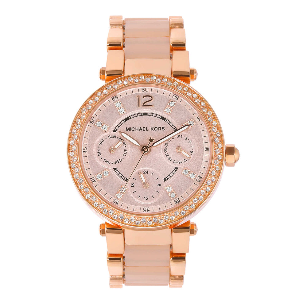 Michael Kors Parker Pink Dial Two Tone Steel Strap Watch for Women - MK6110