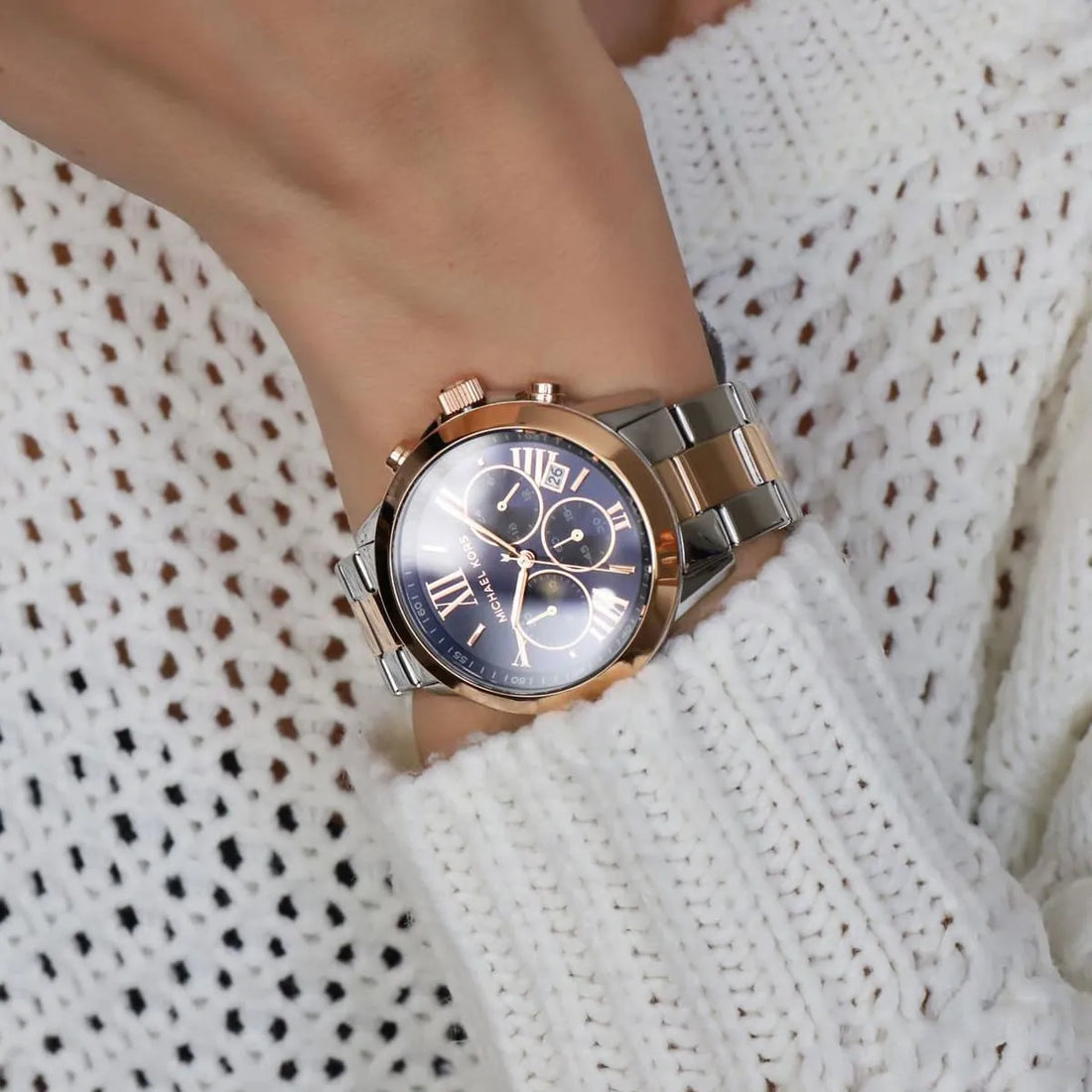 Michael Kors Bradshaw Chronograph Blue Dial Two Tone Steel Strap Watch For Women - MK6389