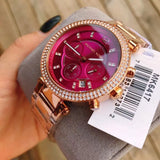 Michael Kors Parker Chronograph Purple Dial Rose Gold Steel Strap Watch For Women - MK6417