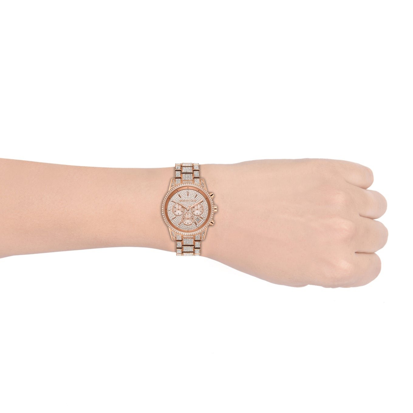 Michael Kors Ritz Three-Hand Glitz Rose Gold Dial Rose Gold Steel Strap Watch for Women - MK6748