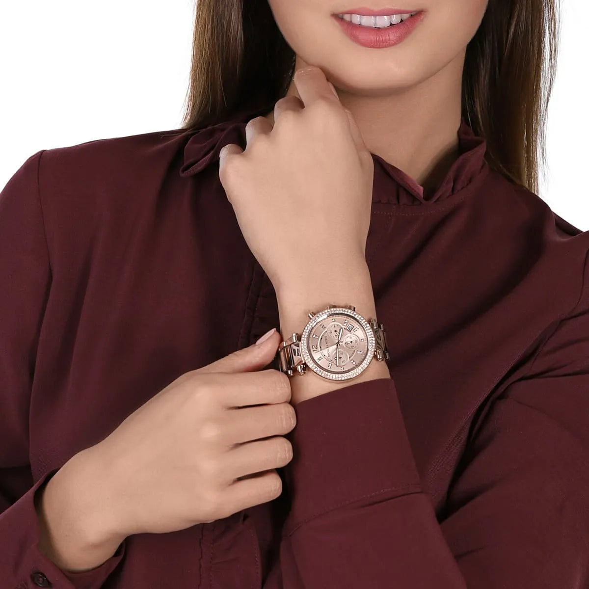 Michael Kors Parker Chronograph Rose Gold Dial Two Tone Steel Strap Watch For Women - MK6832